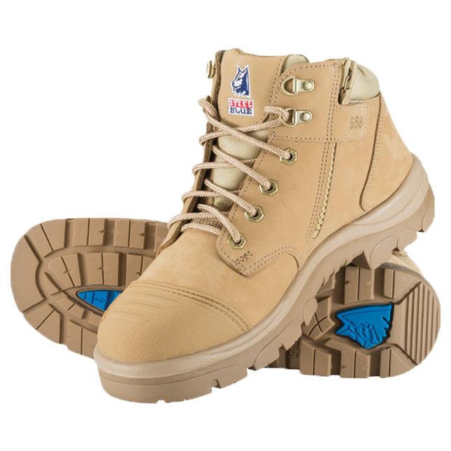 Steel Blue Argyle Lace Up Safety Boot with Zip and Scuff Cap - Sand